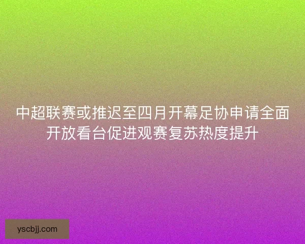 中超联赛或推迟至四月开幕足协申请全面开放看台促进观赛复苏热度提升