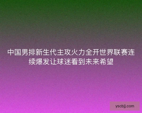 中国男排新生代主攻火力全开世界联赛连续爆发让球迷看到未来希望